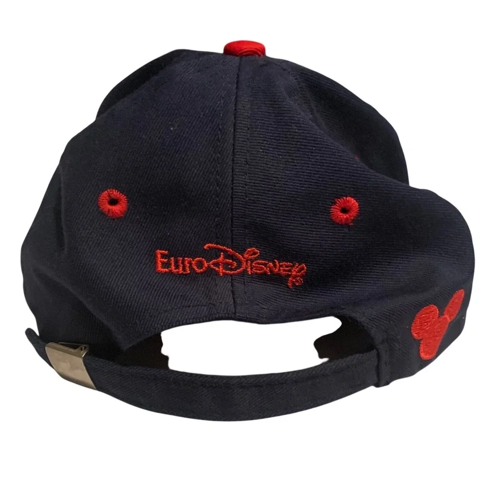 Vintage Euro Disney Mickey Mouse Hat Navy Red Wool Blend Adjustable Baseball Cap